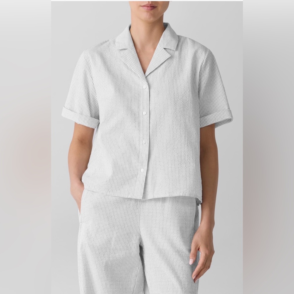 NWT Eileen Fisher Check Organic Cotton
Seersucker Button-Up Shirt, M